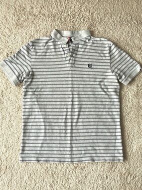 Chaps | Gray and Blue Striped Polo Shirt
